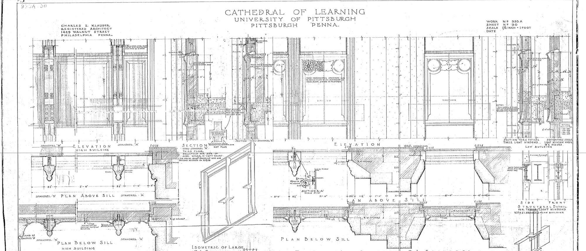 A drawing of the Cathedral of Learning's spandrels